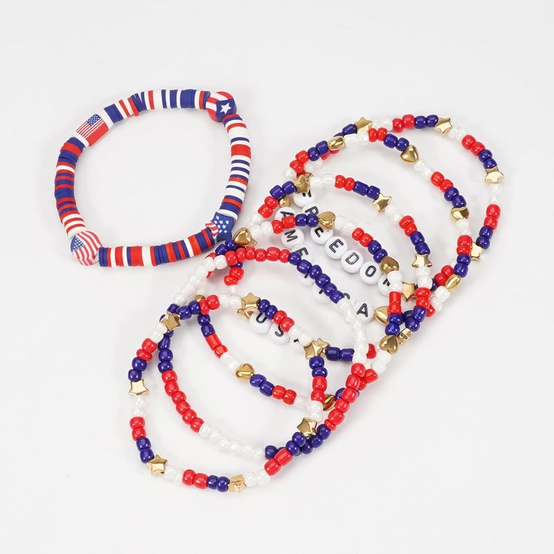 Briutn 4th of July Beaded Bracelets with American Flag Stars Charms USA Jewelry - Image 4